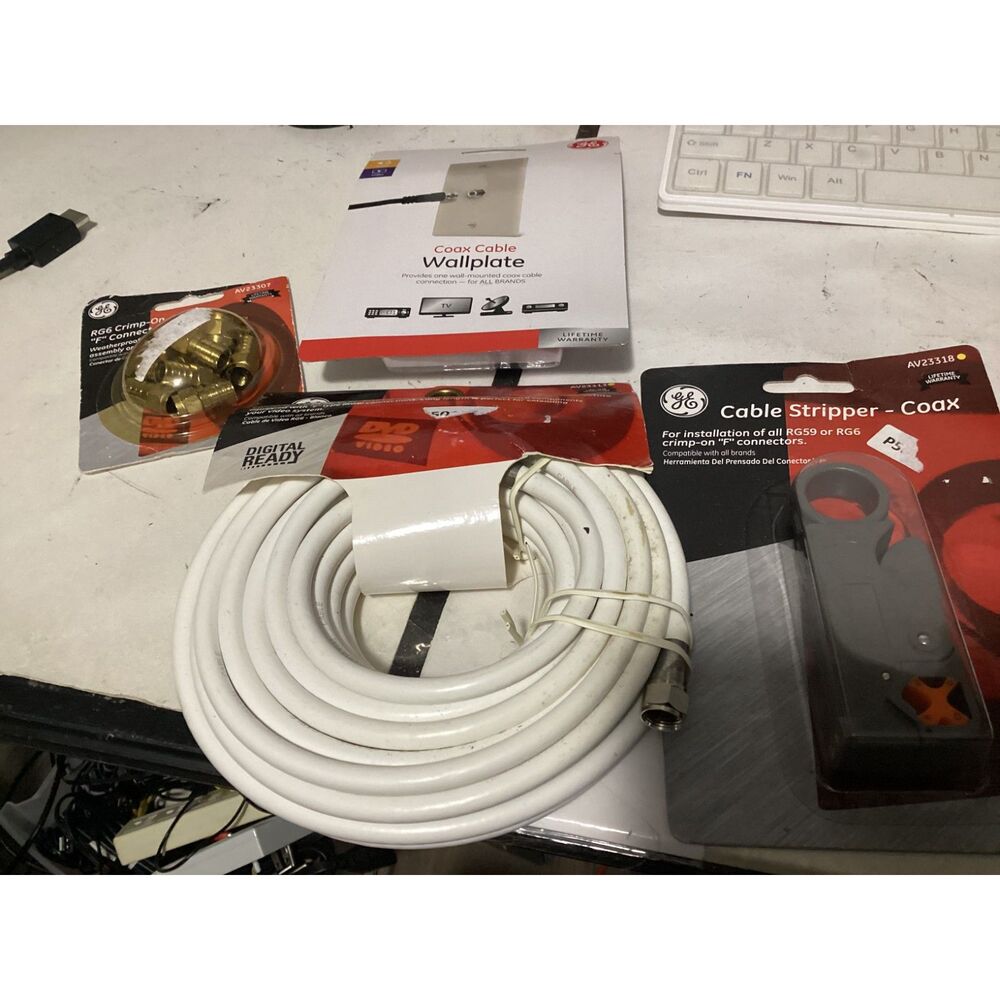 rg6 video cable, stripper rg6 crimp on F connectors coax wall plate